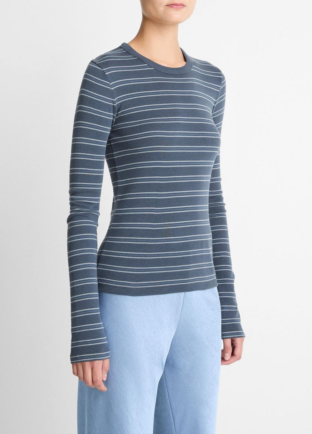 Striped Pima Cotton-Blend Long-Sleeve T-Shirt in Long Sleeve | Vince Online