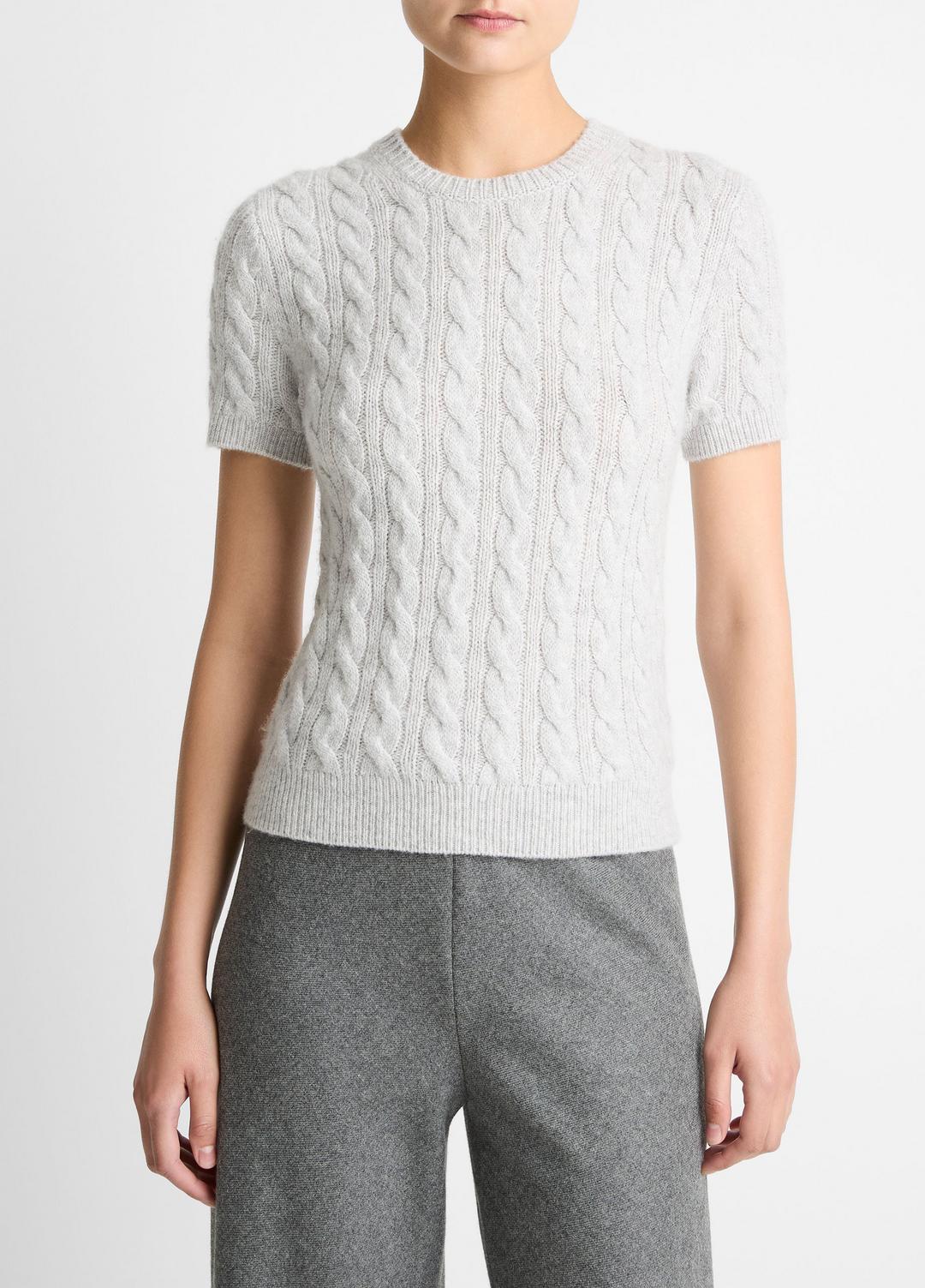 Cable-Knit Wool & Cashmere-Blend Short-Sleeve Sweater in Crew Neck | Vince US