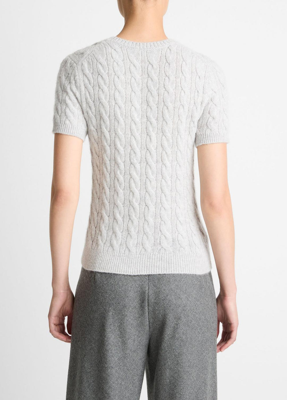 Cable-Knit Wool & Cashmere-Blend Short-Sleeve Sweater in Crew Neck | Vince US