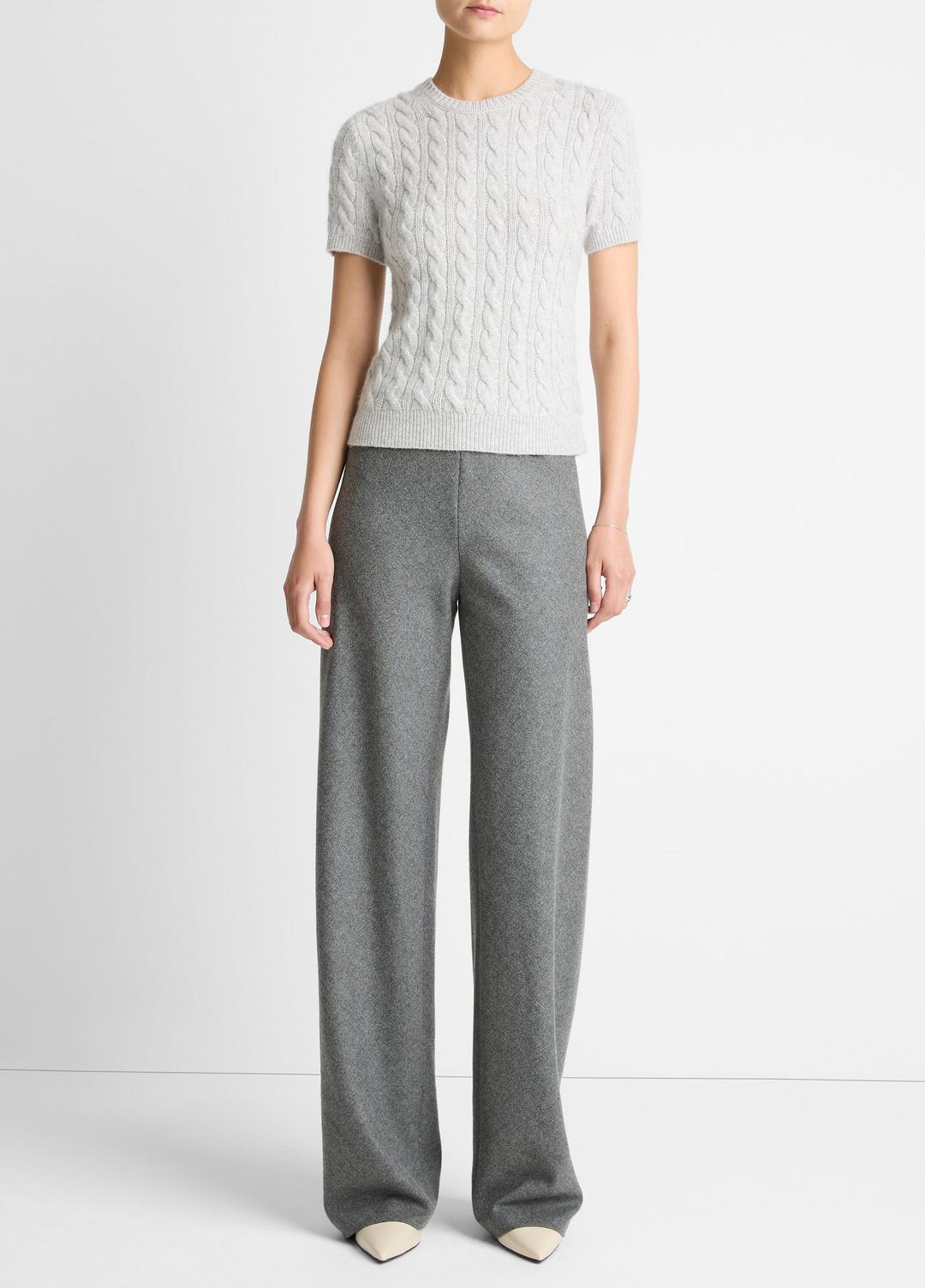 Cable-Knit Wool & Cashmere-Blend Short-Sleeve Sweater in Crew Neck | Vince US
