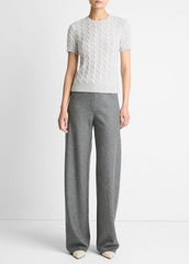 Cable-Knit Wool & Cashmere-Blend Short-Sleeve Sweater in Crew Neck | Vince US