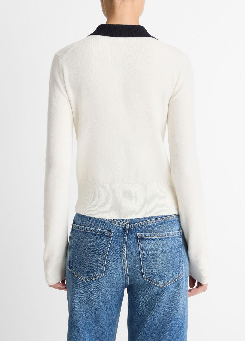 Contrast-Trim Wool & Cashmere-Blend Collared Cardigan in Cardigans | Vince outlet