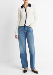 Contrast-Trim Wool & Cashmere-Blend Collared Cardigan in Cardigans | Vince outlet