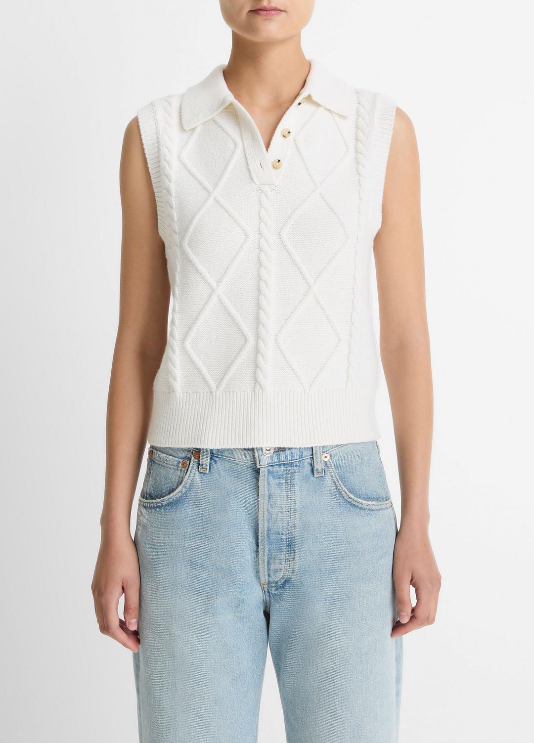 Cable-Knit Wool & Cotton-Blend Sweater Vest in V-Neck | Vince for sale