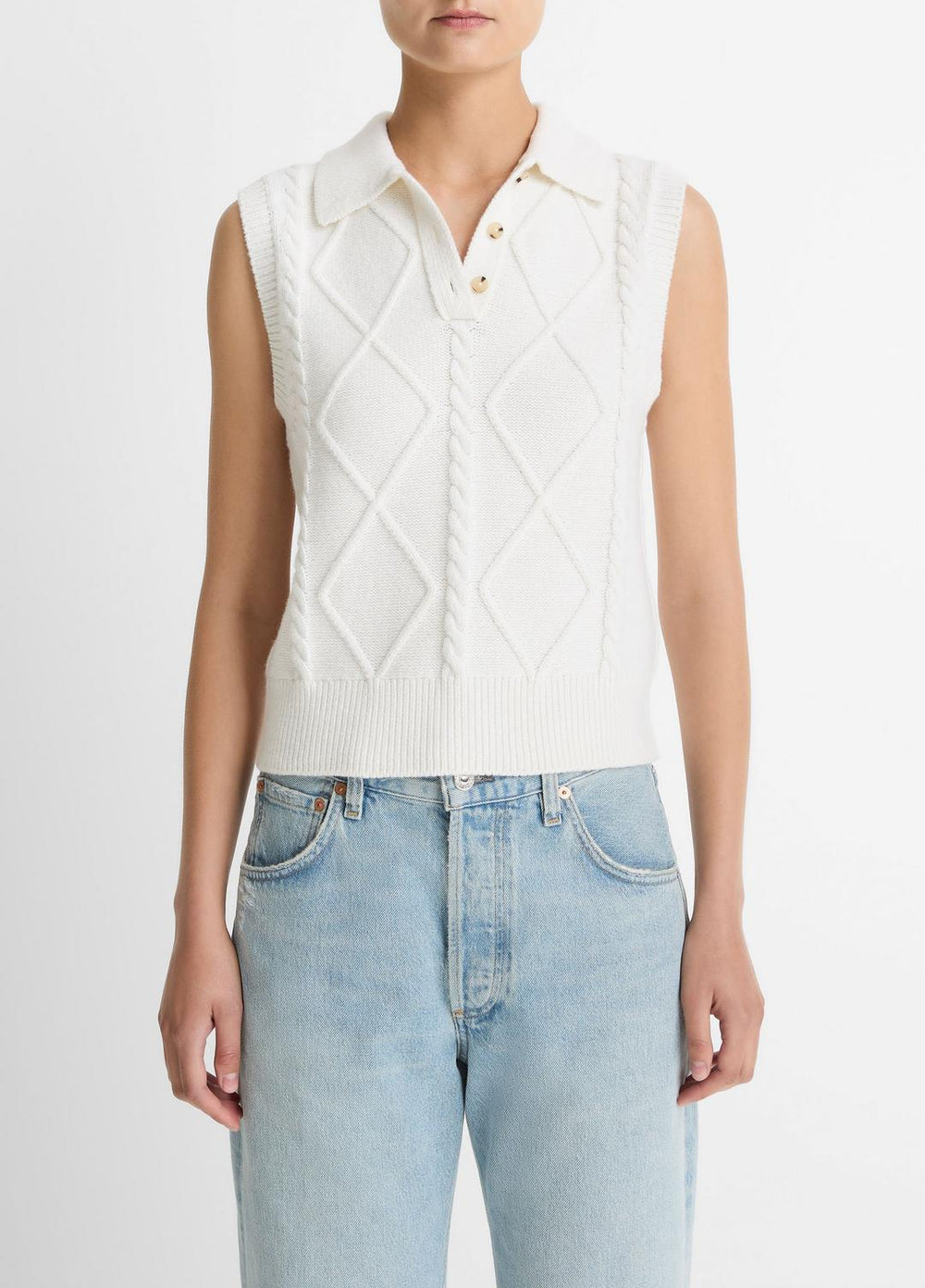 Cable-Knit Wool & Cotton-Blend Sweater Vest in V-Neck | Vince for sale