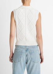 Cable-Knit Wool & Cotton-Blend Sweater Vest in V-Neck | Vince for sale