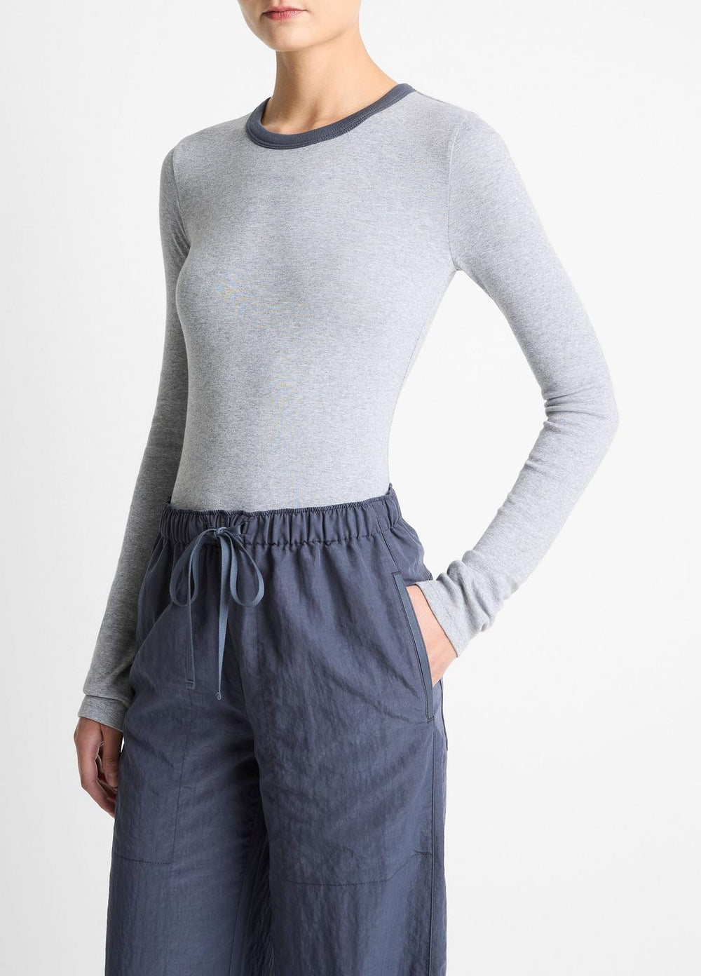 Tipped Heathered Pima Cotton-Blend Long-Sleeve T-Shirt in Long Sleeve | Vince on sale