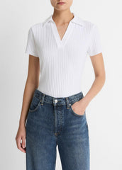 Ribbed Cotton-Blend Polo Shirt in Short Sleeve | Vince US