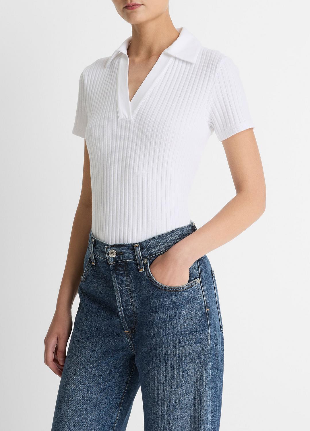 Ribbed Cotton-Blend Polo Shirt in Short Sleeve | Vince US