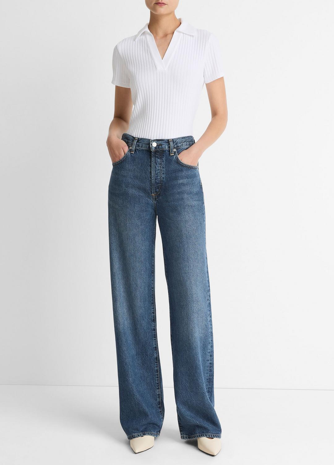 Ribbed Cotton-Blend Polo Shirt in Short Sleeve | Vince US