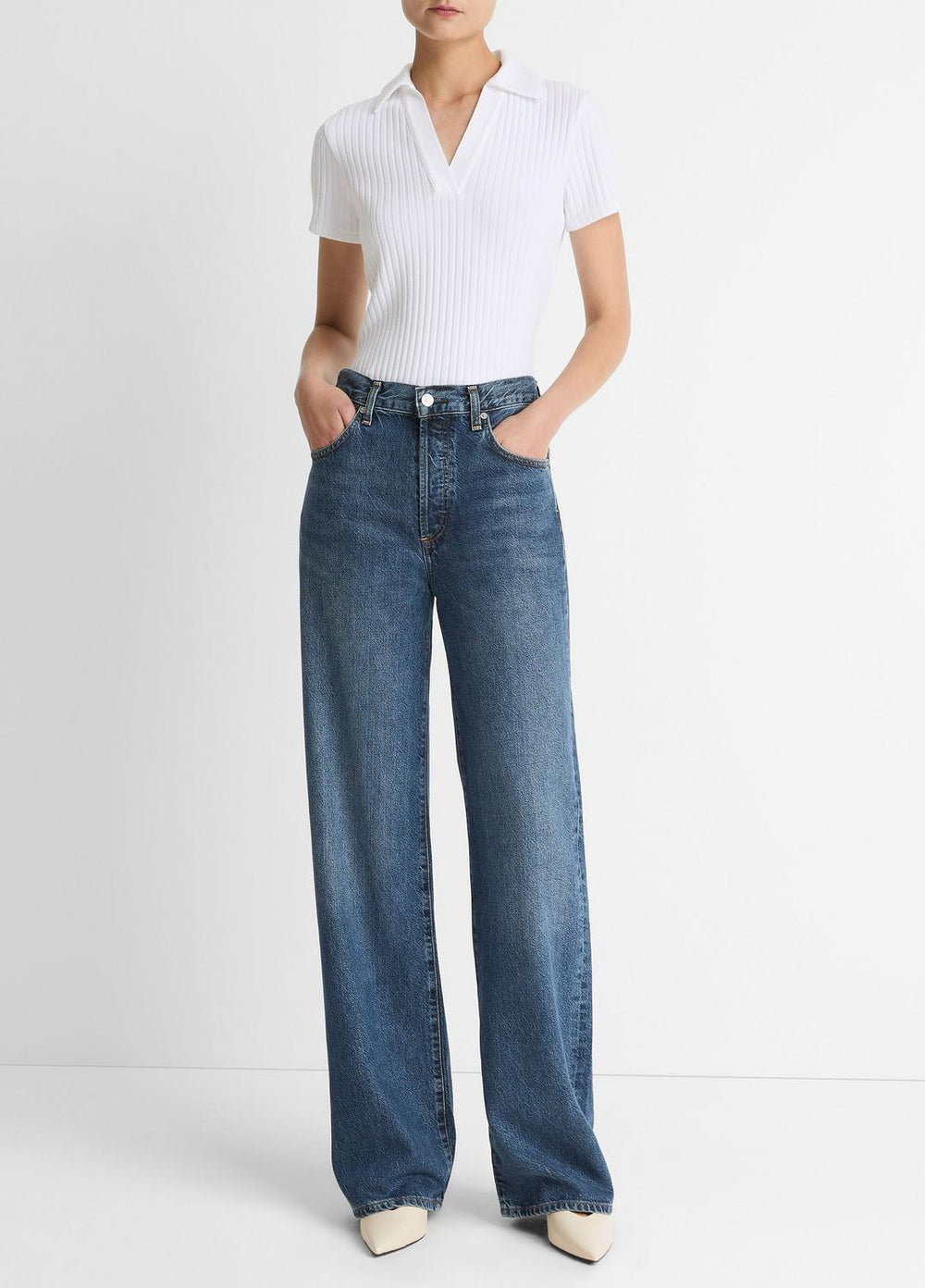 Ribbed Cotton-Blend Polo Shirt in Short Sleeve | Vince US