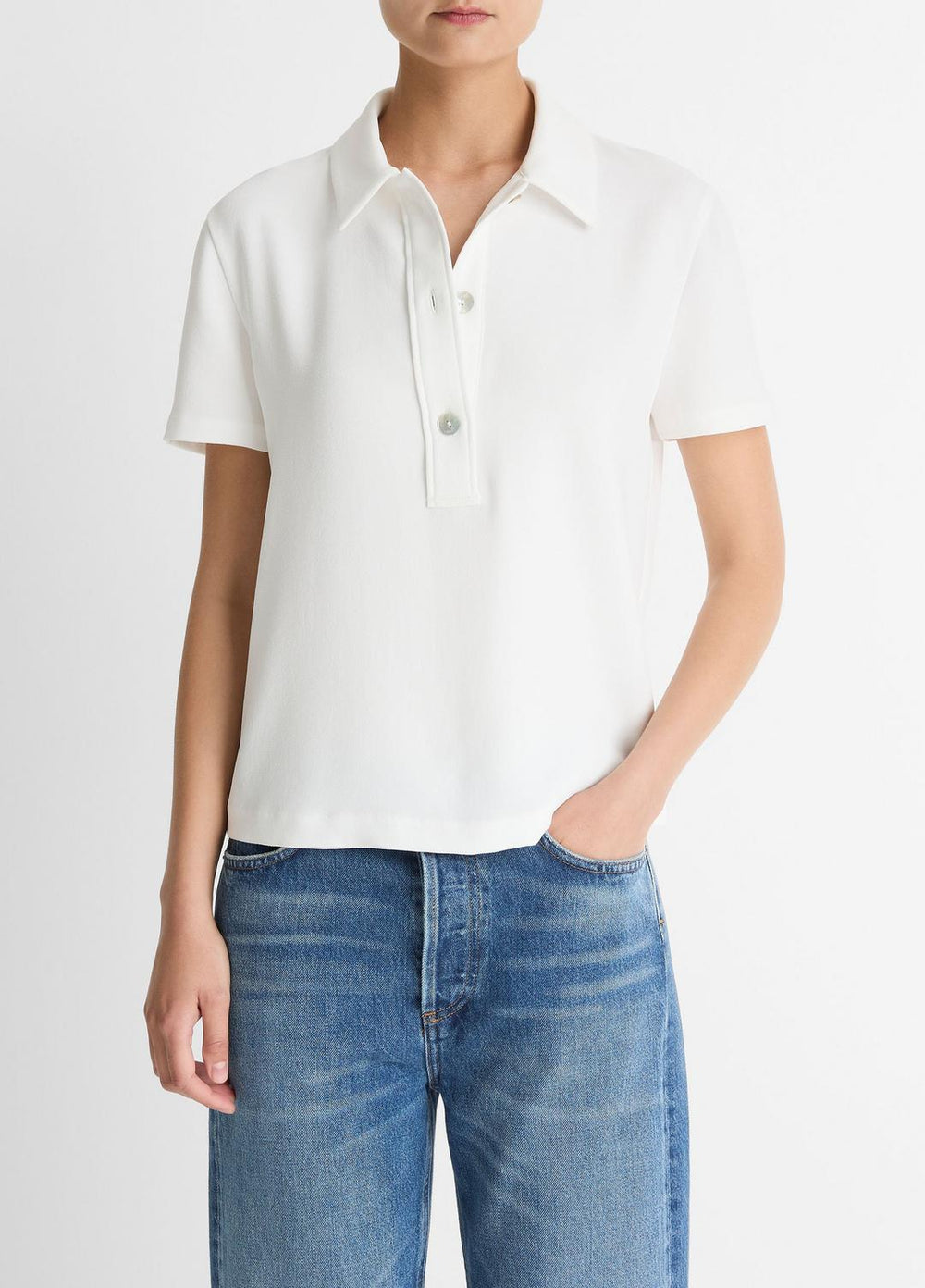 Crepe Polo Shirt in Short Sleeve | Vince discount