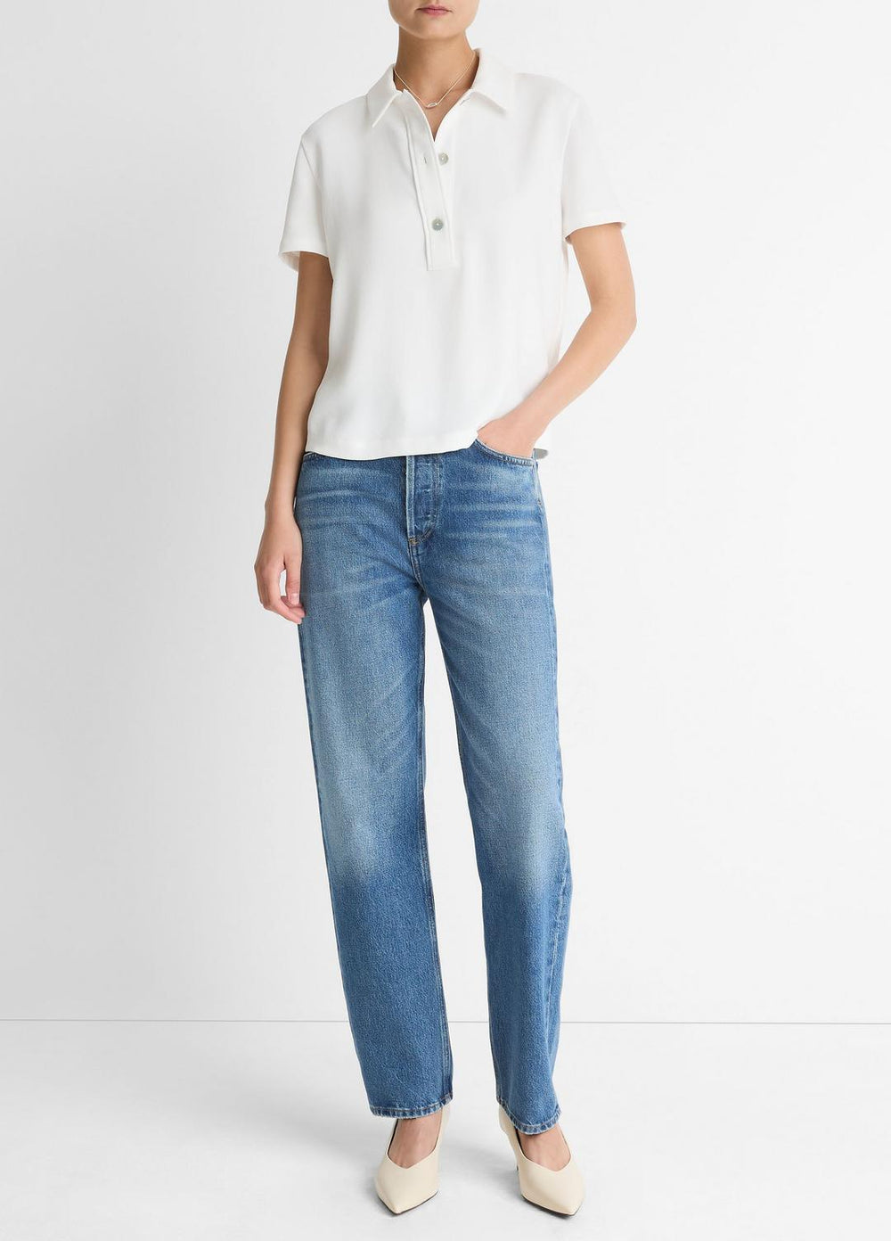 Crepe Polo Shirt in Short Sleeve | Vince discount