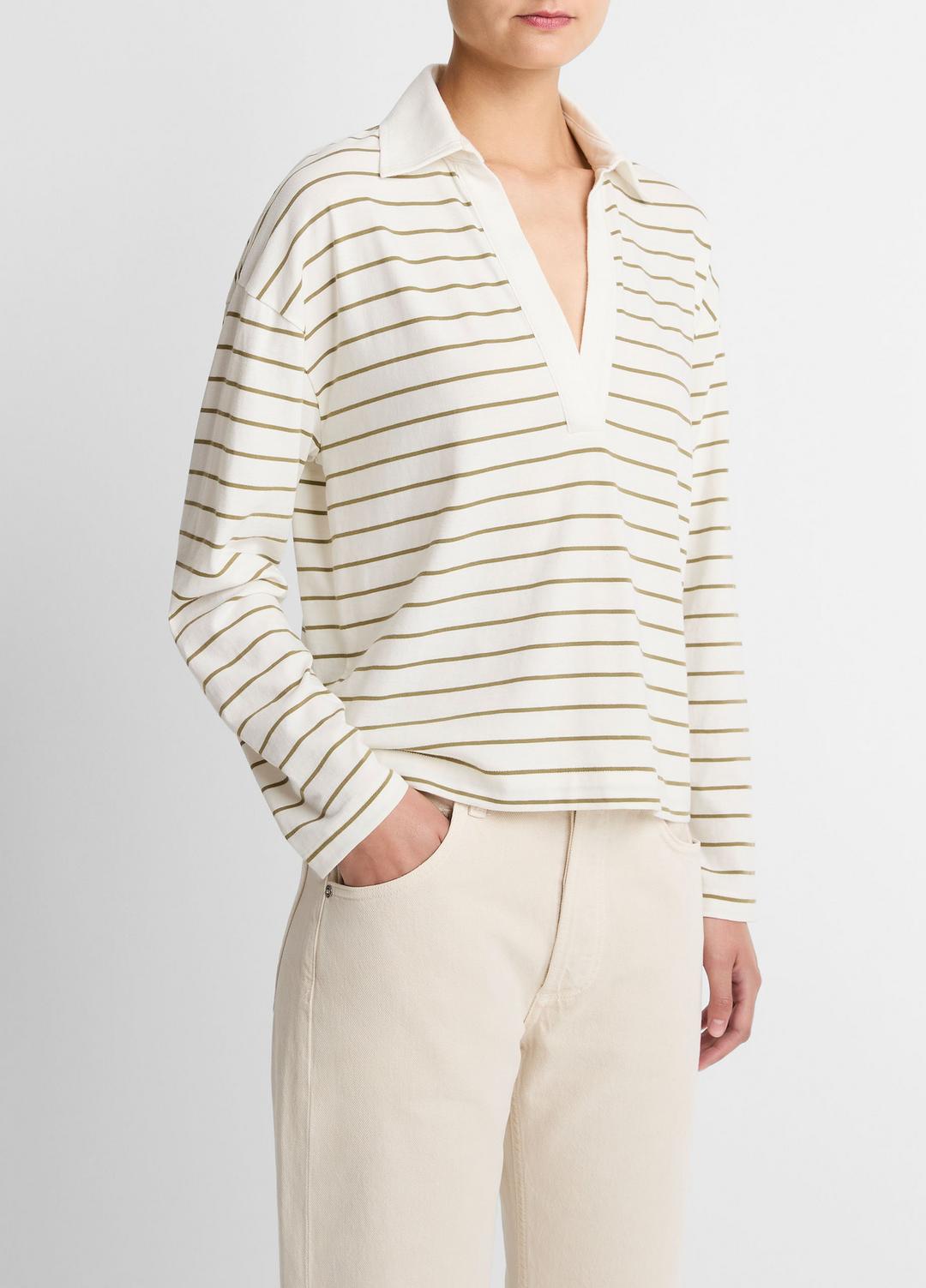 Striped Cotton Long-Sleeve Polo Shirt in Long Sleeve | Vince for sale