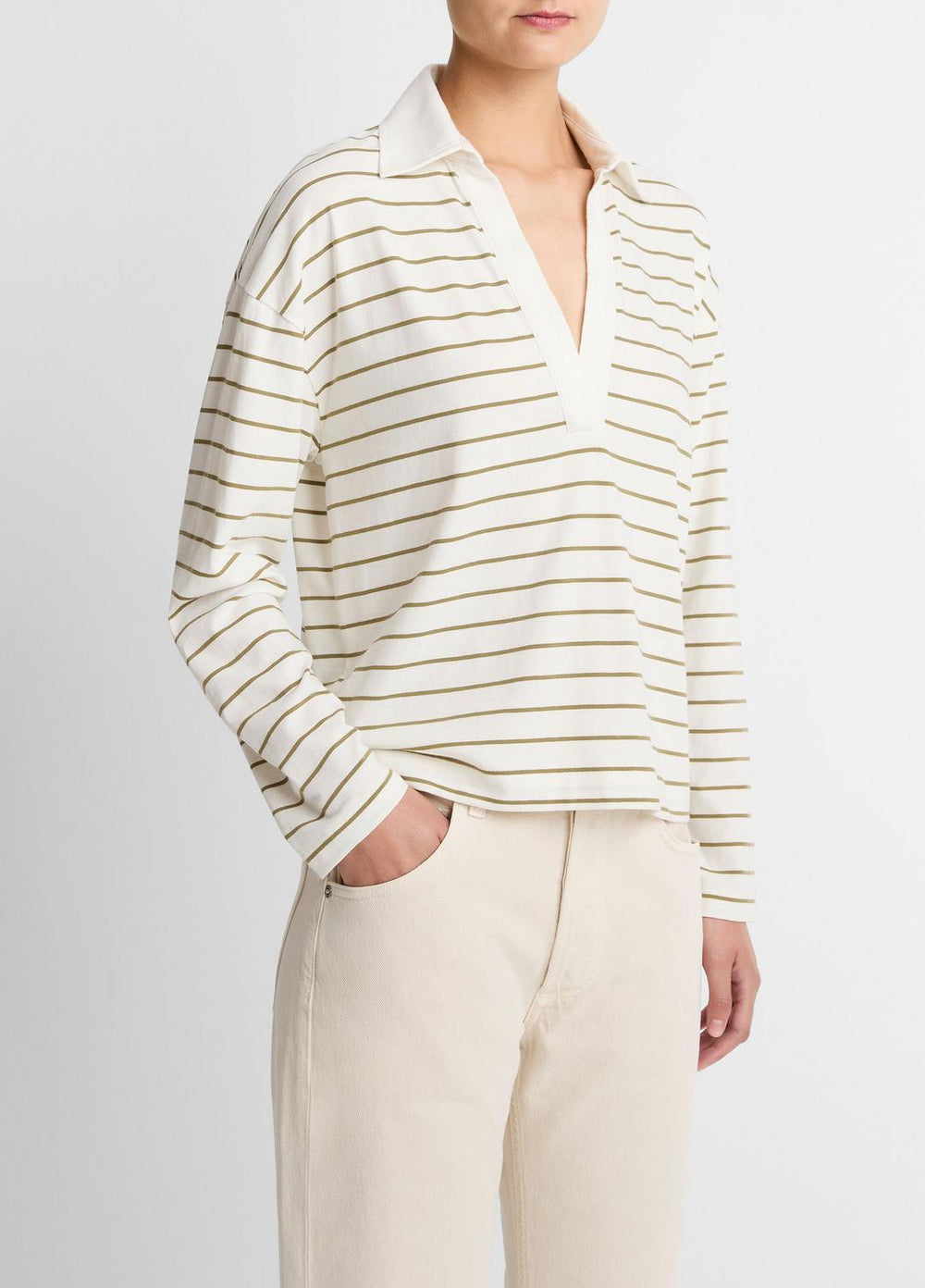Striped Cotton Long-Sleeve Polo Shirt in Long Sleeve | Vince for sale