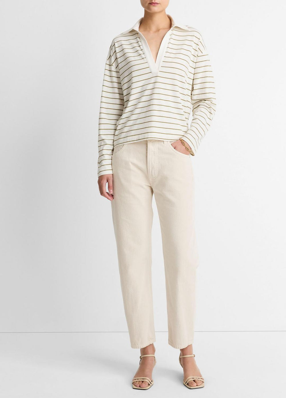 Striped Cotton Long-Sleeve Polo Shirt in Long Sleeve | Vince for sale