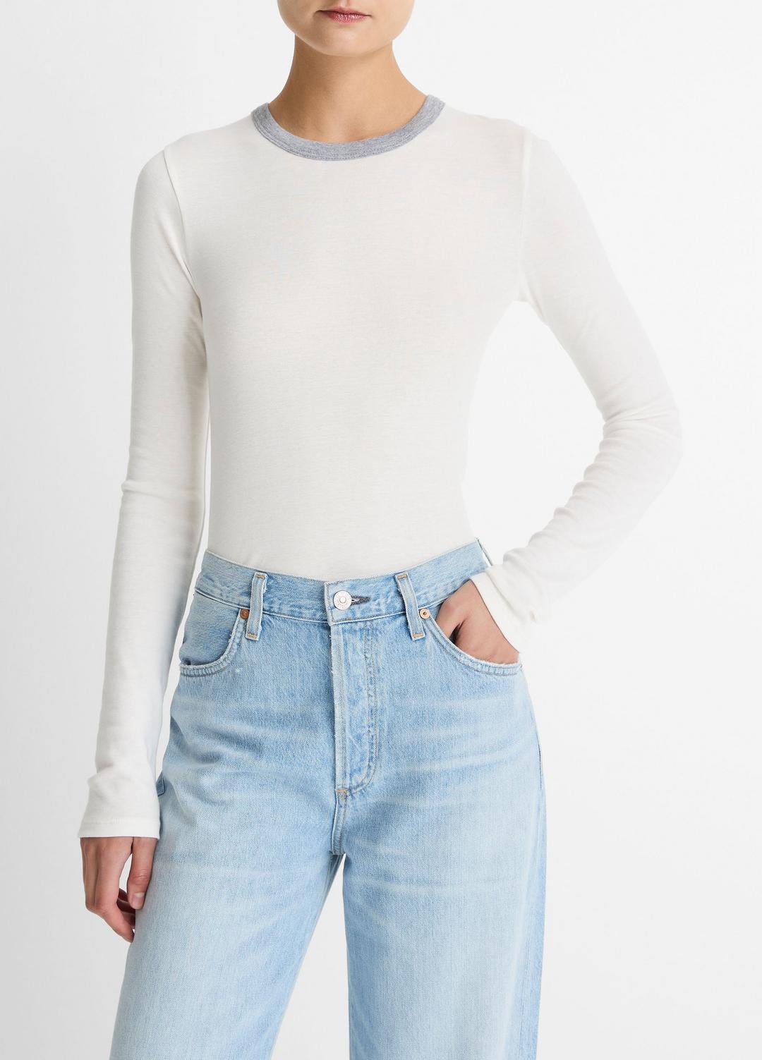 Tipped Heathered Pima Cotton-Blend Long-Sleeve T-Shirt in Long Sleeve | Vince Online