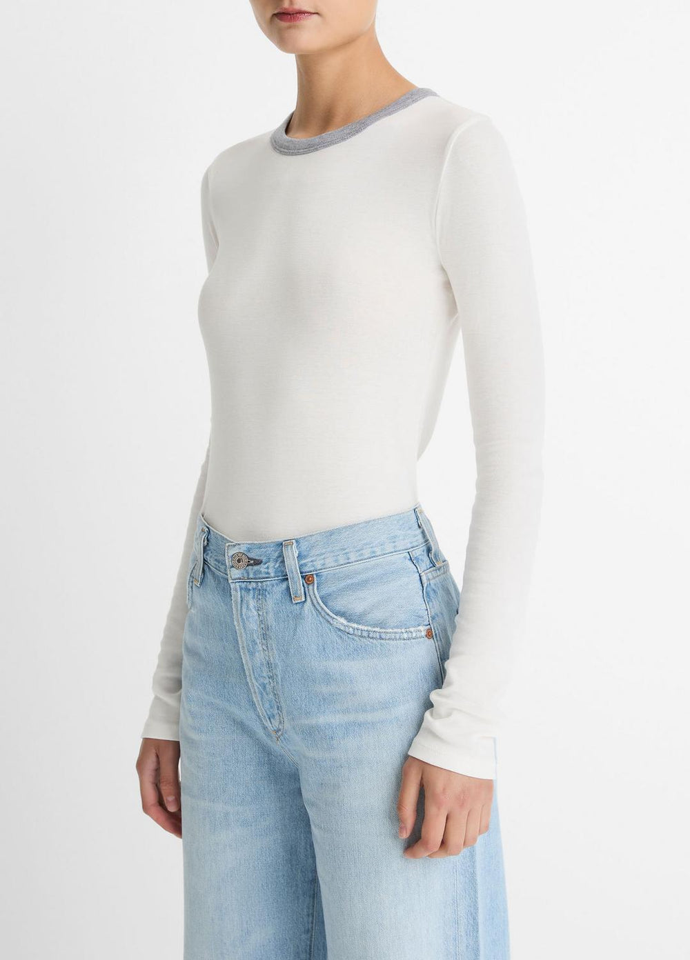 Tipped Heathered Pima Cotton-Blend Long-Sleeve T-Shirt in Long Sleeve | Vince Online