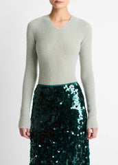 Metallic Ribbed High V-Neck Sweater in V-Neck | Vince discount