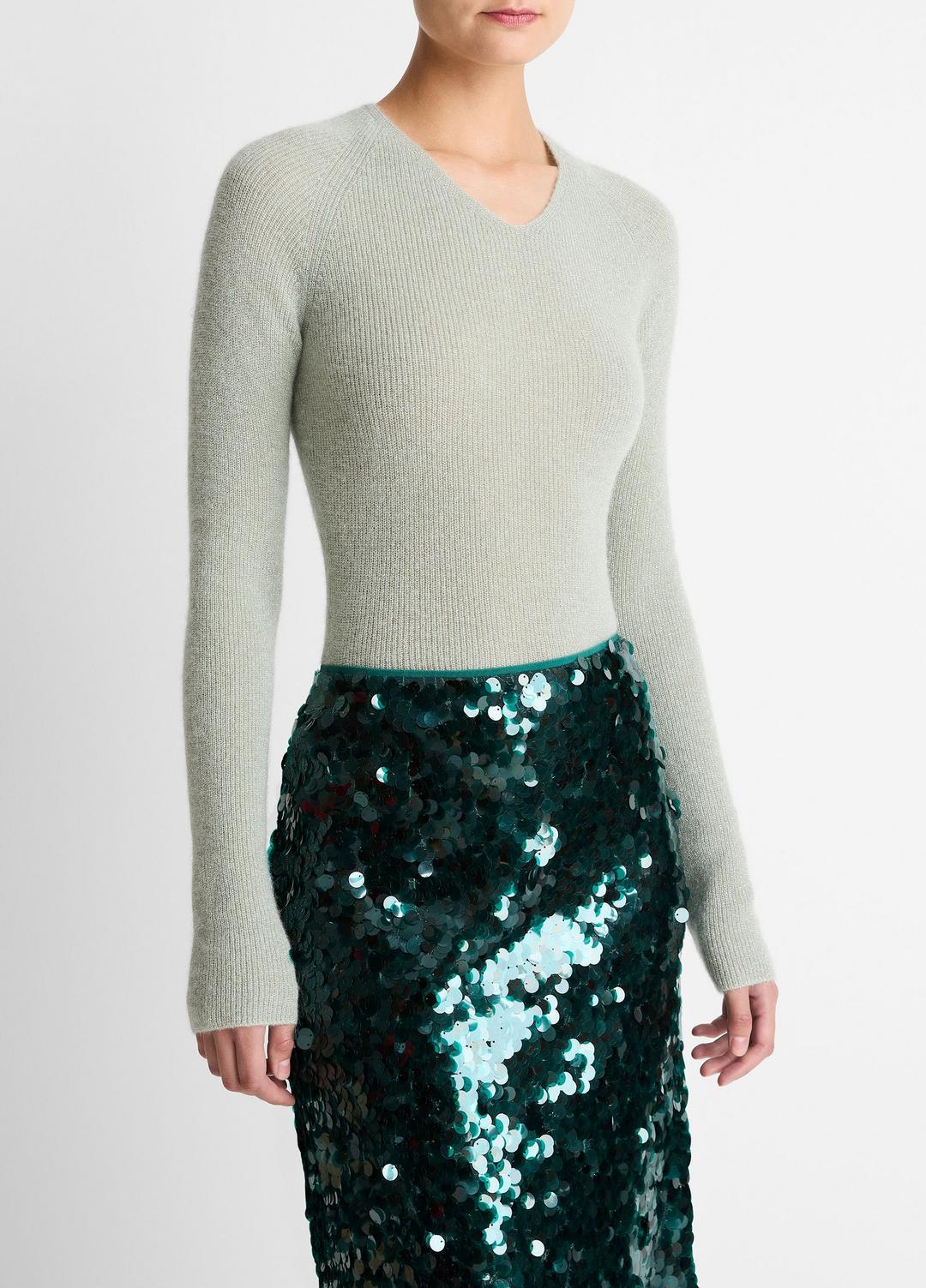 Metallic Ribbed High V-Neck Sweater in V-Neck | Vince discount