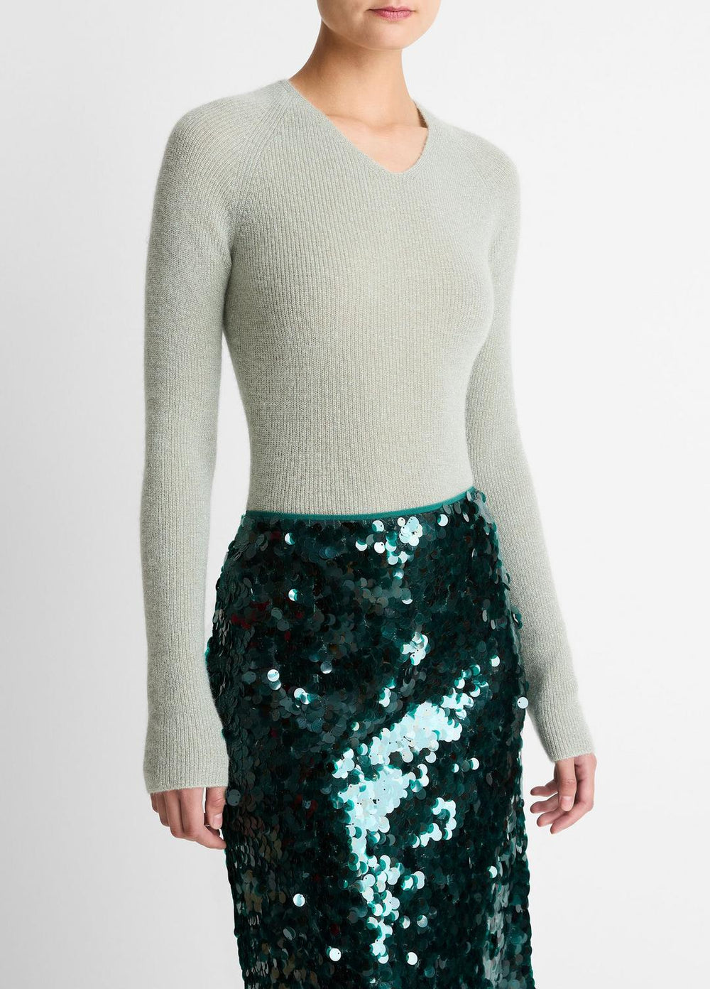 Metallic Ribbed High V-Neck Sweater in V-Neck | Vince discount