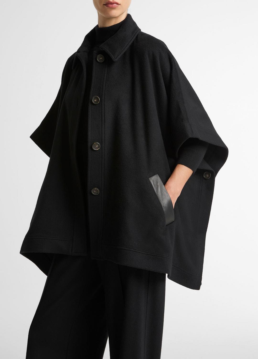 Leather-Trim Wool Cape in Accessories | Vince near me