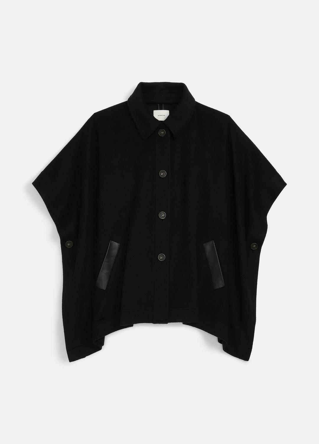 Leather-Trim Wool Cape in Accessories | Vince near me