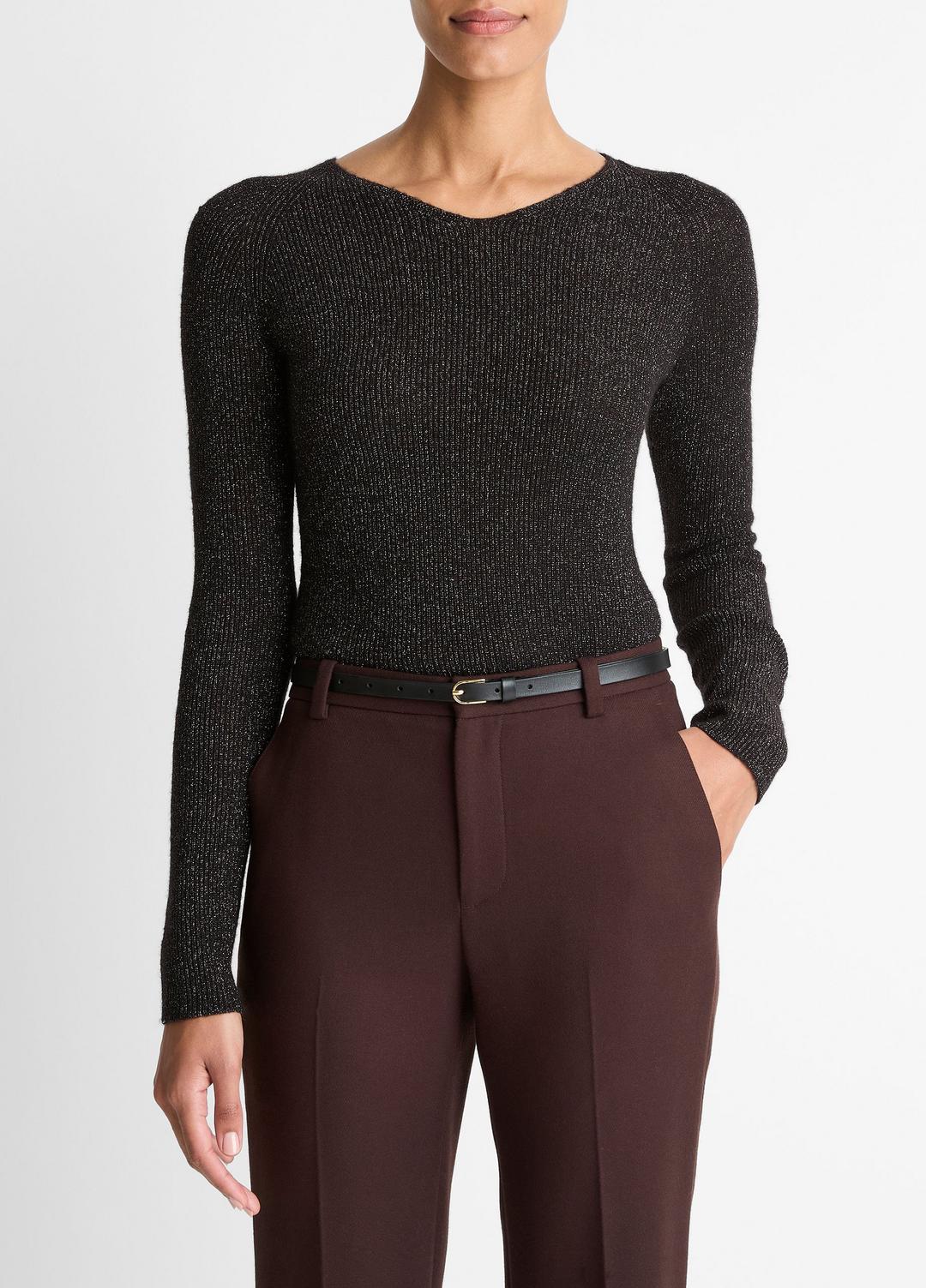 Metallic Ribbed High V-Neck Sweater in V-Neck | Vince sale
