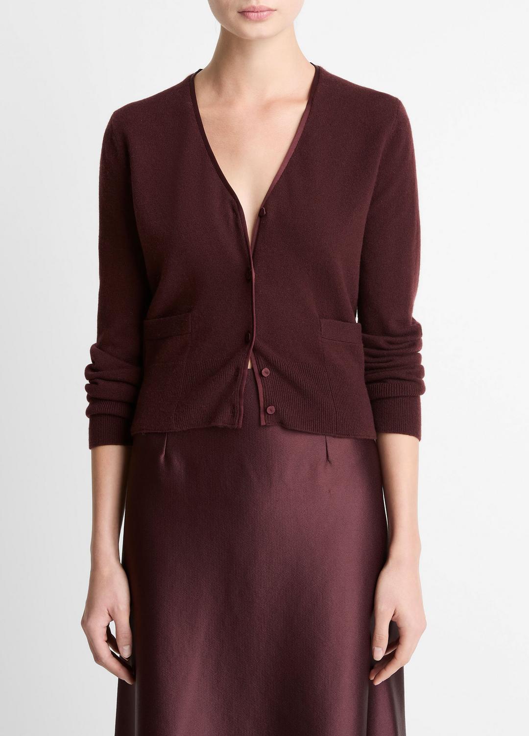 Satin-Trim Wool & Cashmere-Blend Cardigan in Cardigans | Vince on sale