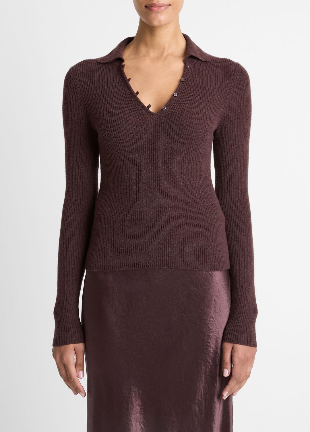 Ribbed Cashmere-Silk Polo Sweater in Cashmere | Vince near me