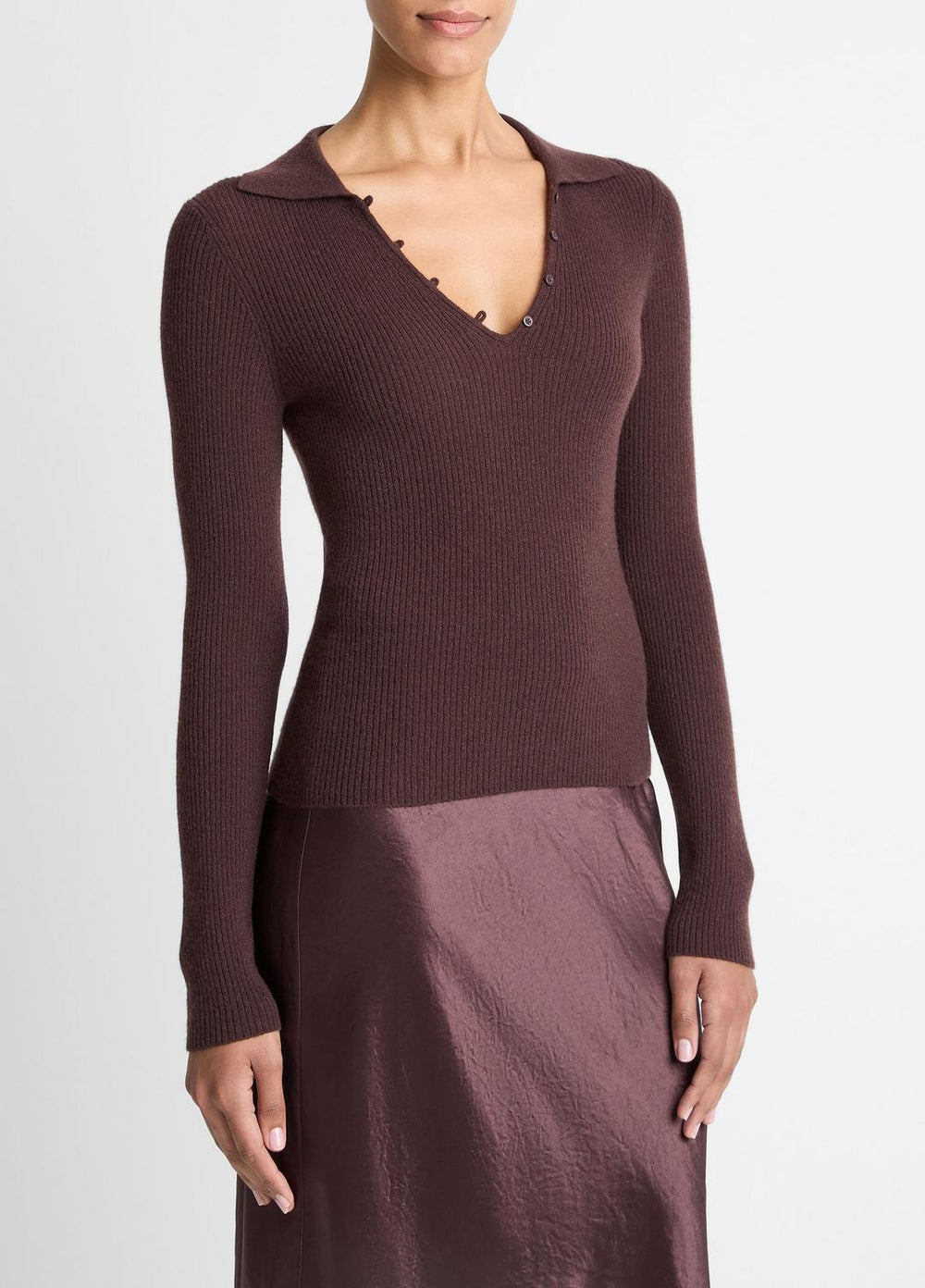 Ribbed Cashmere-Silk Polo Sweater in Cashmere | Vince near me