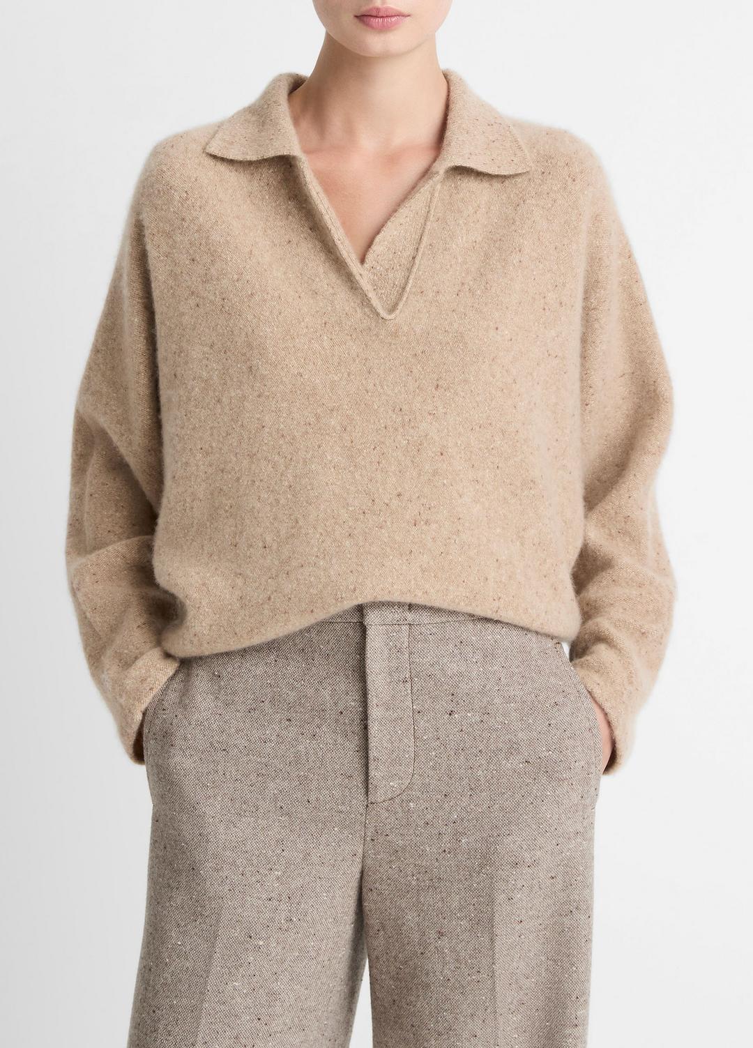 Donegal Plush Cashmere Dolman-Sleeve Polo Sweater in Cashmere | Vince for sale