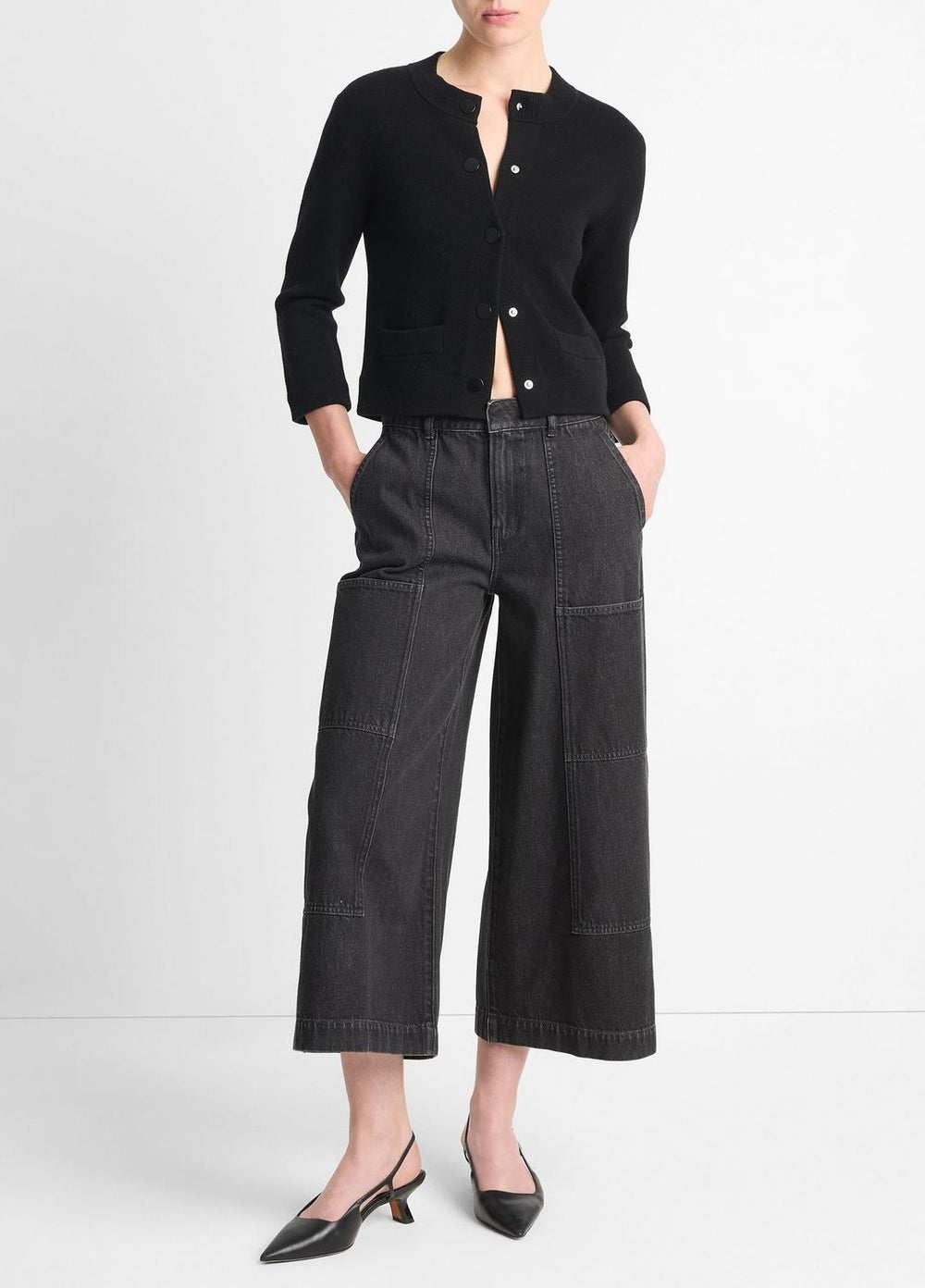 Wool-Blend Shrunken Snap Cardigan in Cardigans | Vince near me