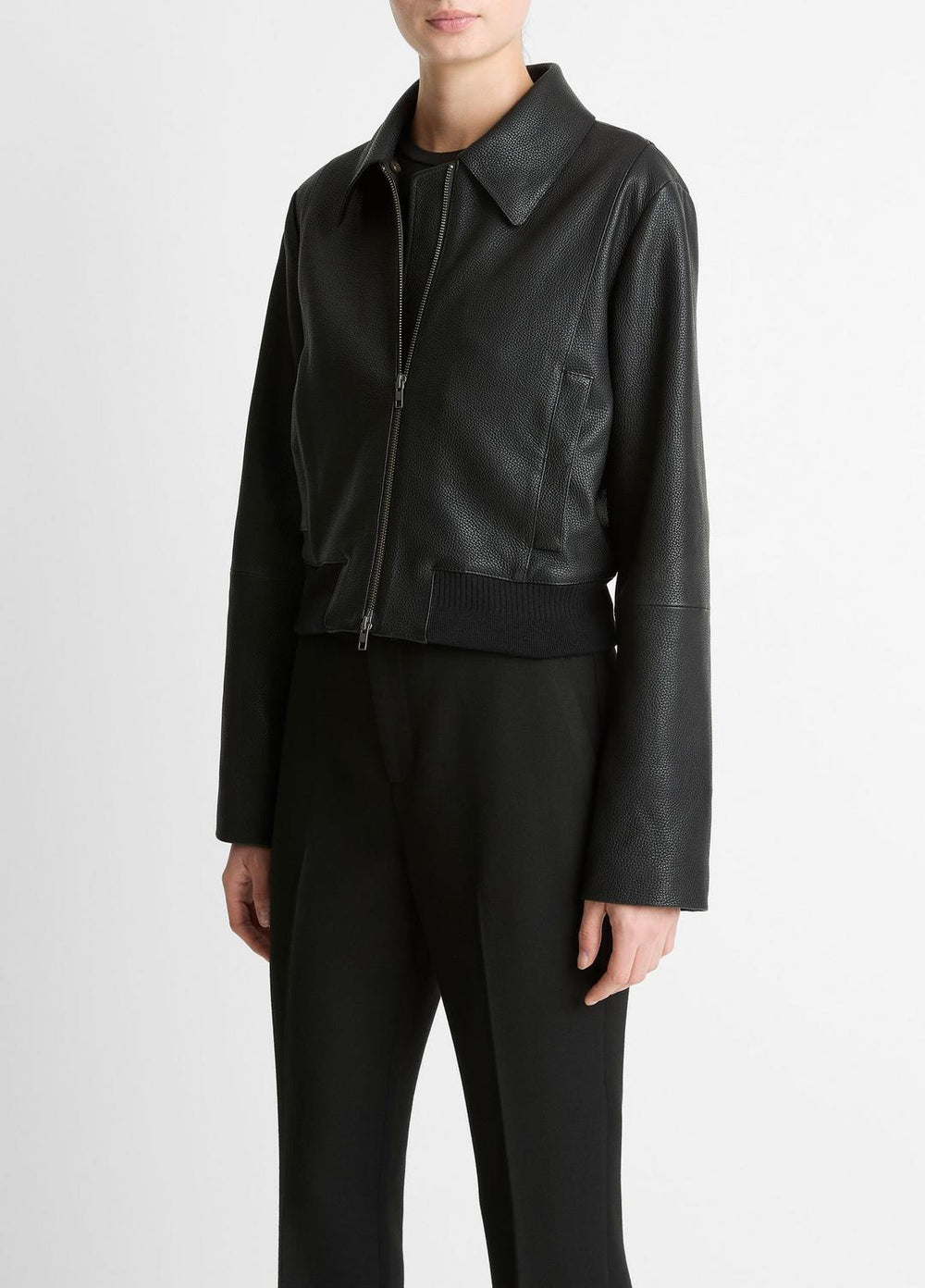 Shearling-Trim Shrunken Leather Jacket in Leather Jackets | Vince near me