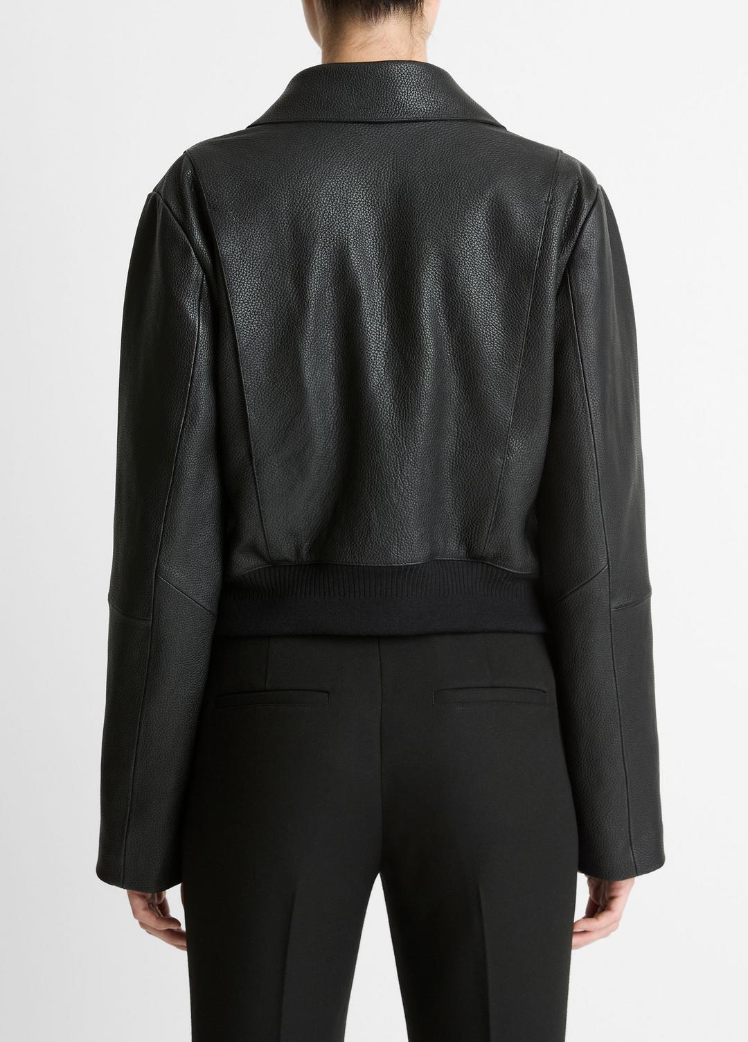 Shearling-Trim Shrunken Leather Jacket in Leather Jackets | Vince near me