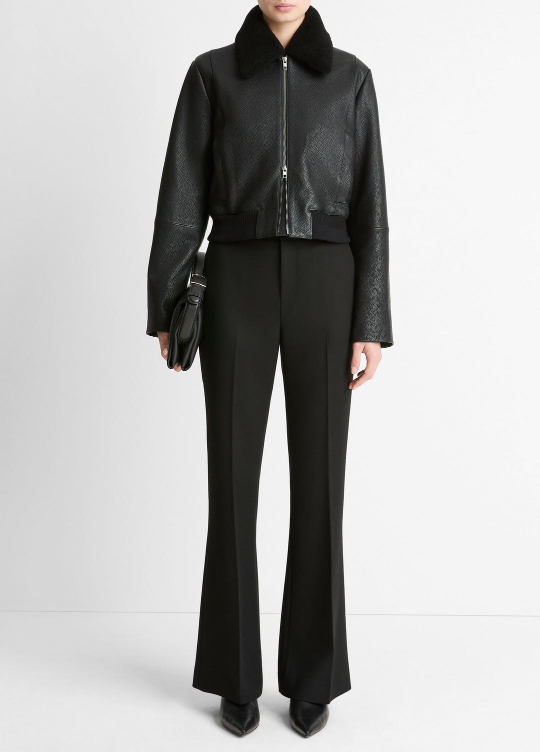 Shearling-Trim Shrunken Leather Jacket in Leather Jackets | Vince near me