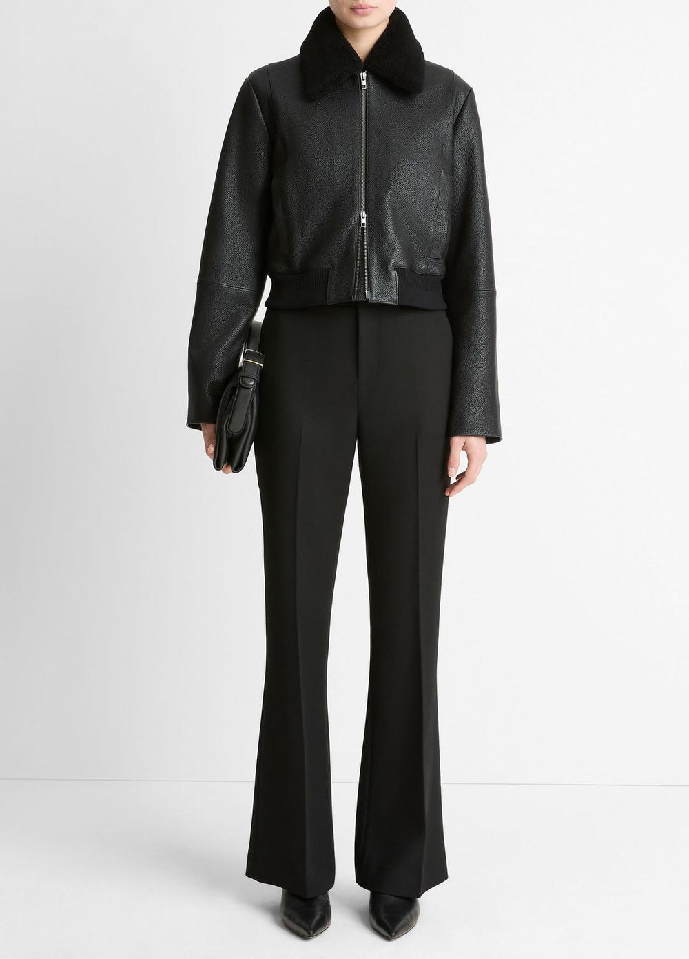 Shearling-Trim Shrunken Leather Jacket in Leather Jackets | Vince near me