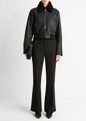 Shearling-Trim Shrunken Leather Jacket in Leather Jackets | Vince near me