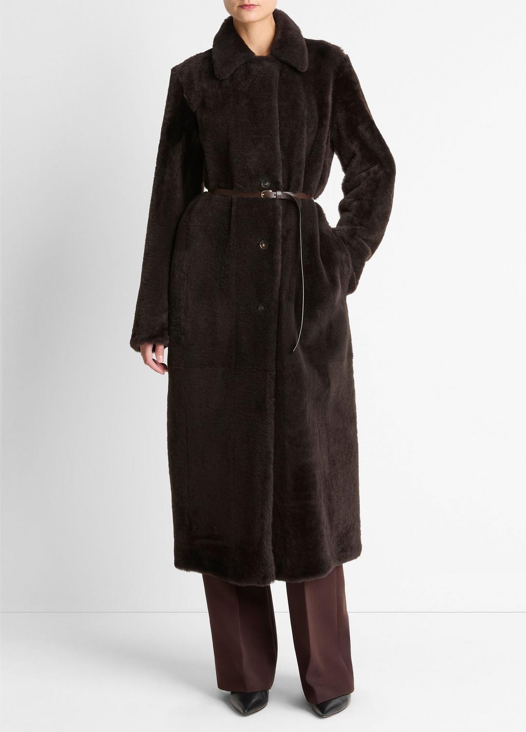 Shearling Long Coat in Coats | Vince US