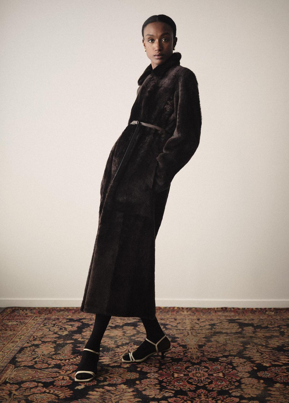 Shearling Long Coat in Coats | Vince US