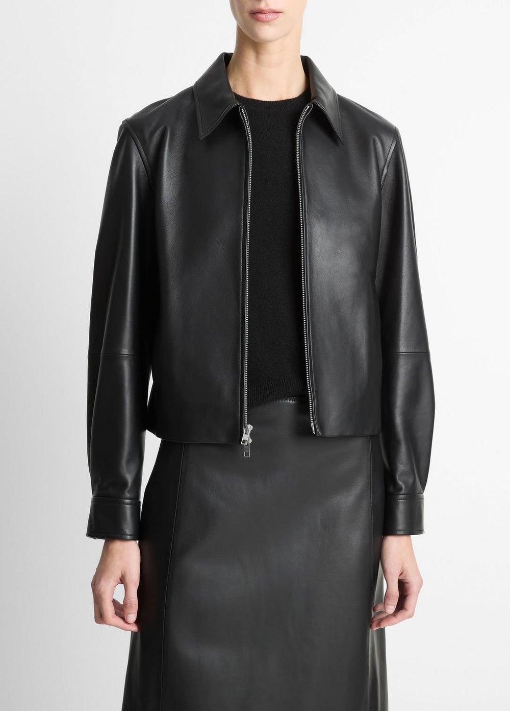 Leather Cropped Zip-Front Jacket in Jackets | Vince near me