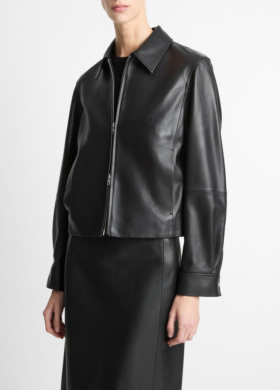 Leather Cropped Zip-Front Jacket in Jackets | Vince near me