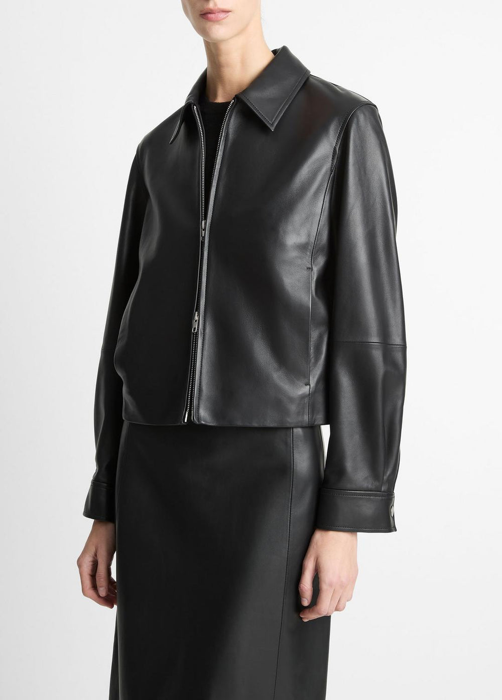 Leather Cropped Zip-Front Jacket in Jackets | Vince near me