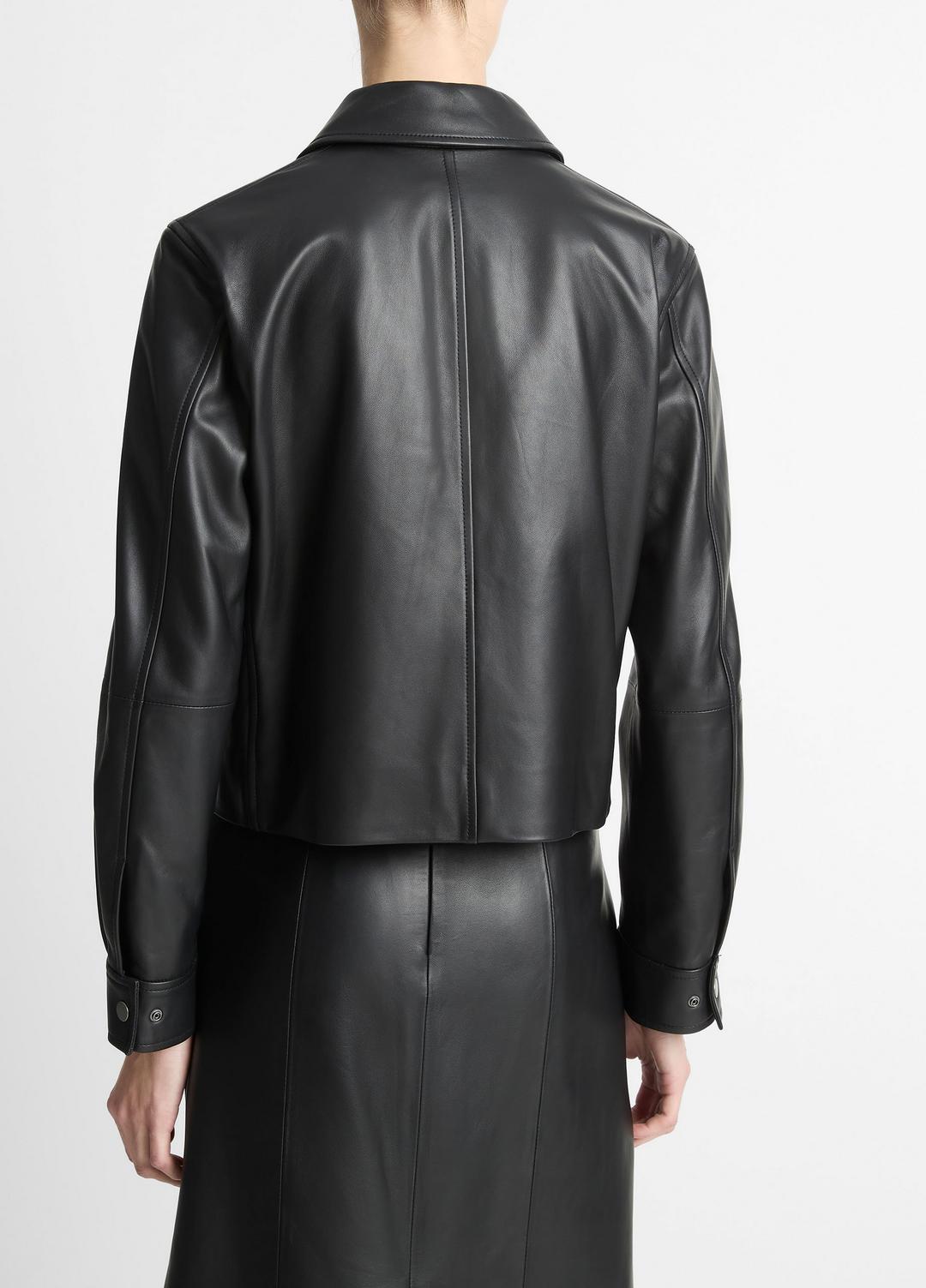 Leather Cropped Zip-Front Jacket in Jackets | Vince near me