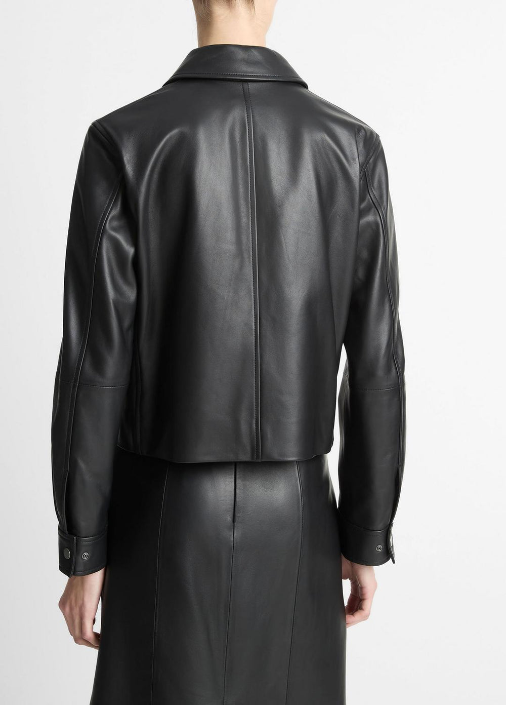 Leather Cropped Zip-Front Jacket in Jackets | Vince near me