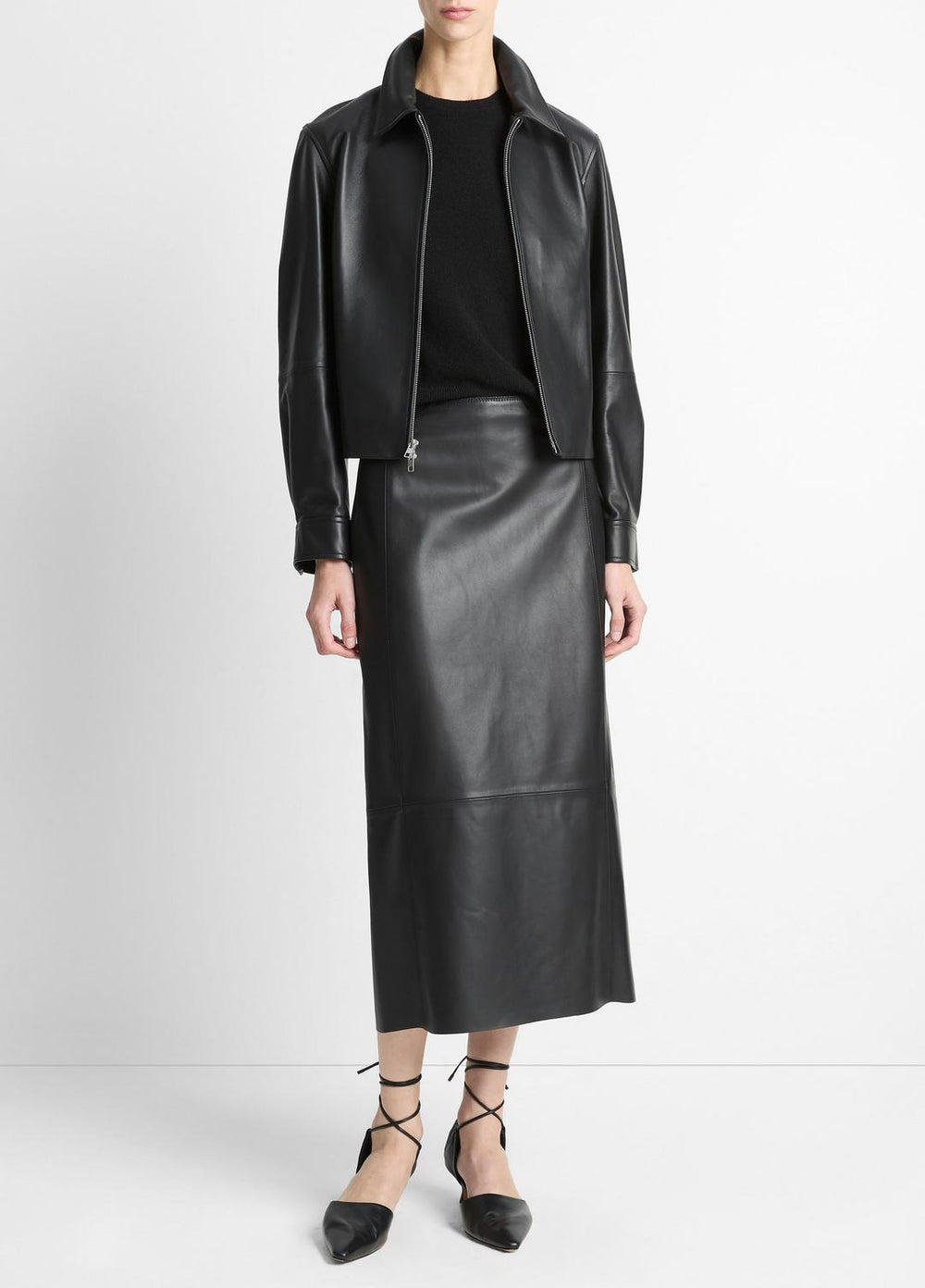 Leather Cropped Zip-Front Jacket in Jackets | Vince near me