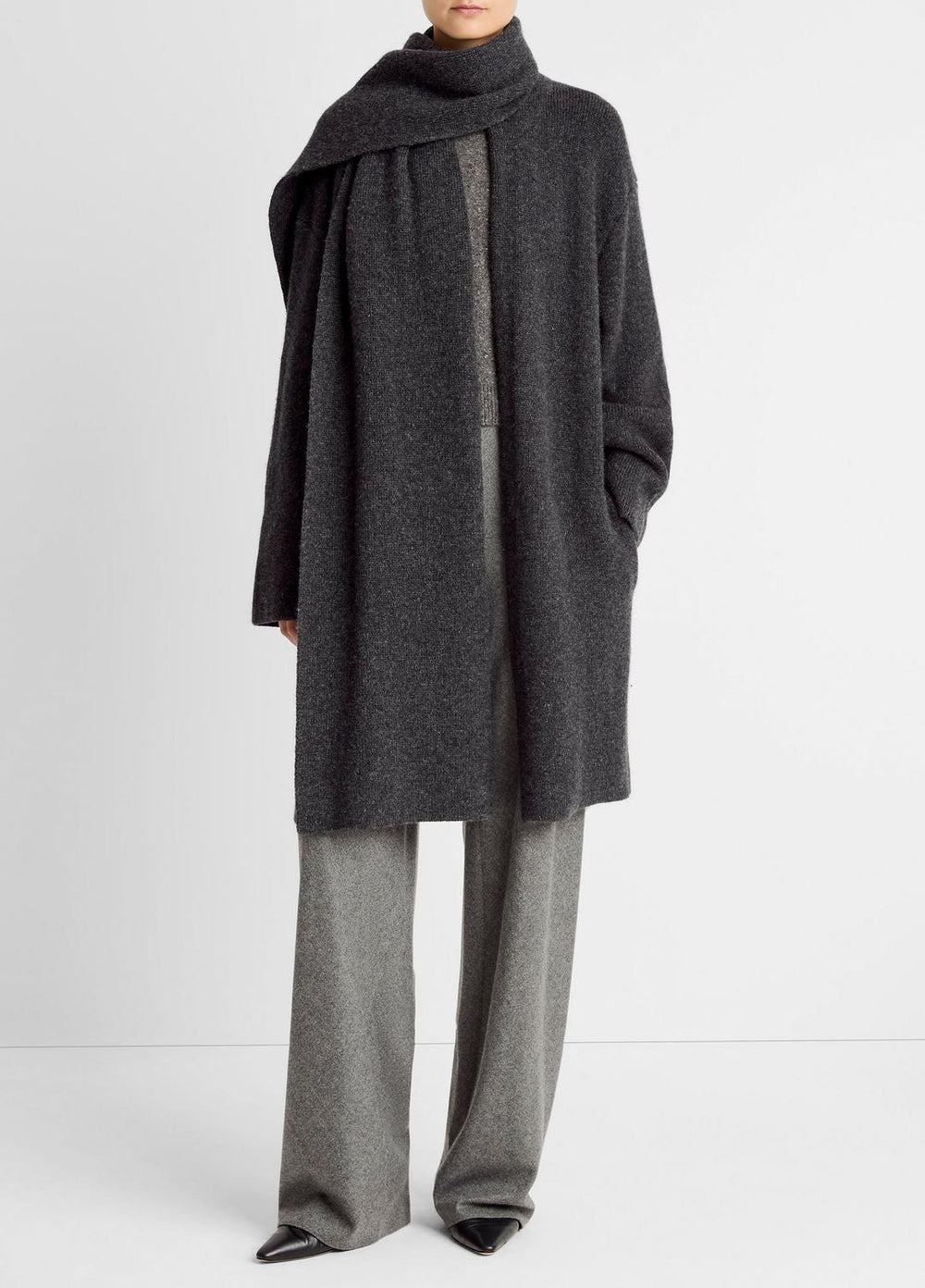 Draped-Scarf Wool-Blend Car Coat in Coats | Vince US