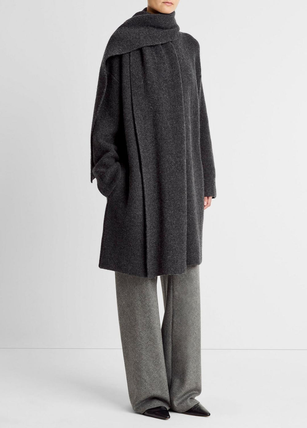 Draped-Scarf Wool-Blend Car Coat in Coats | Vince US