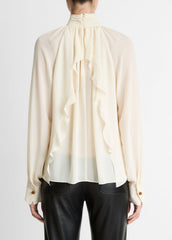 Gathered Draped-Neck Crepe Blouse in Long Sleeve | Vince on sale