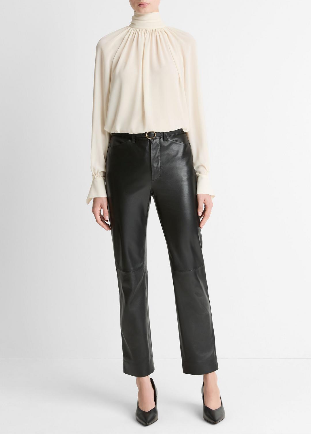Gathered Draped-Neck Crepe Blouse in Long Sleeve | Vince on sale